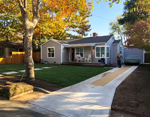 Fresh grass install, planter areas and decomposed granite in the driveway