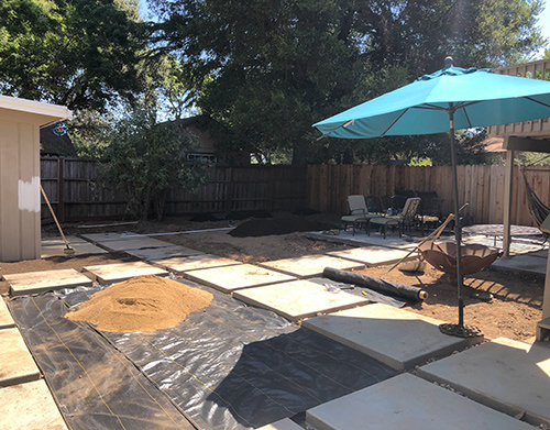 Weed block fabric down, ready for decompsed granite